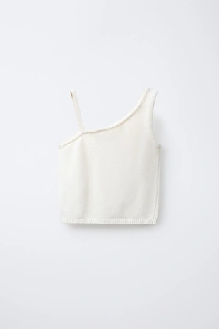 Трикотажный топ с асимметричным вырезом и бусинами- Заказать в России