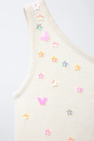 Трикотажный топ с асимметричным вырезом и бусинами- Заказать в России