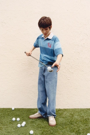 Blue | 4424/654/400 - Zara Поло в полоску в стиле преппи