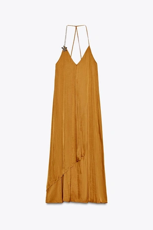 Атласное платье-миди с фурнитурой- Заказать в России