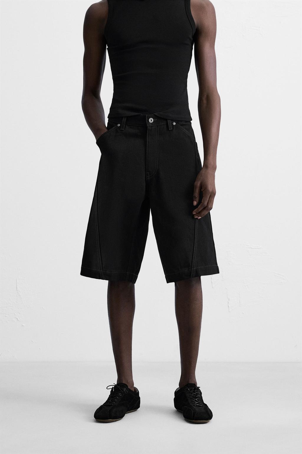 ДЖИНСОВЫЕ ШОРТЫ-БЕРМУДЫ BAGGY FIT С ОТСТРОЧКОЙ