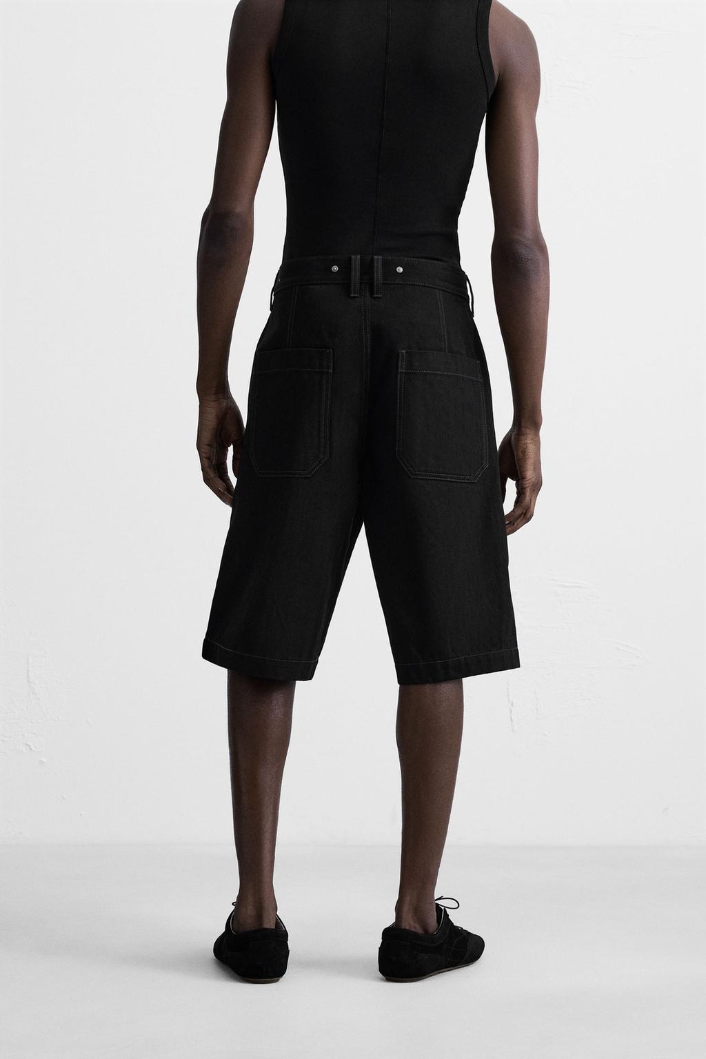 ДЖИНСОВЫЕ ШОРТЫ-БЕРМУДЫ BAGGY FIT С ОТСТРОЧКОЙ