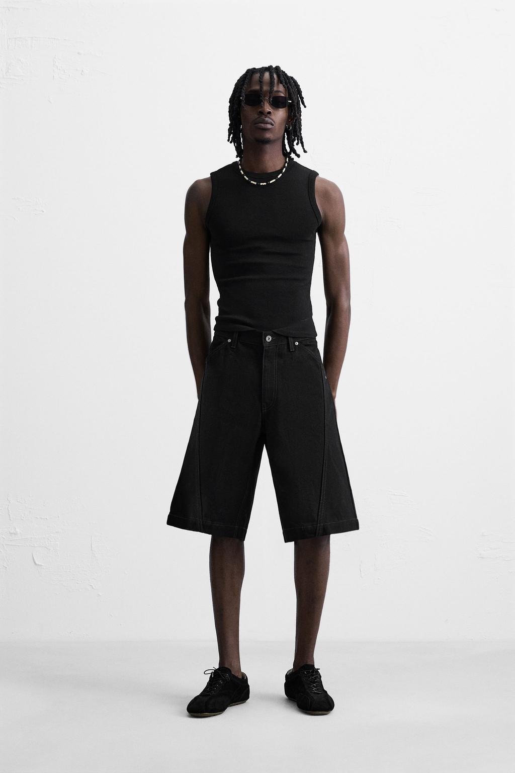 ДЖИНСОВЫЕ ШОРТЫ-БЕРМУДЫ BAGGY FIT С ОТСТРОЧКОЙ