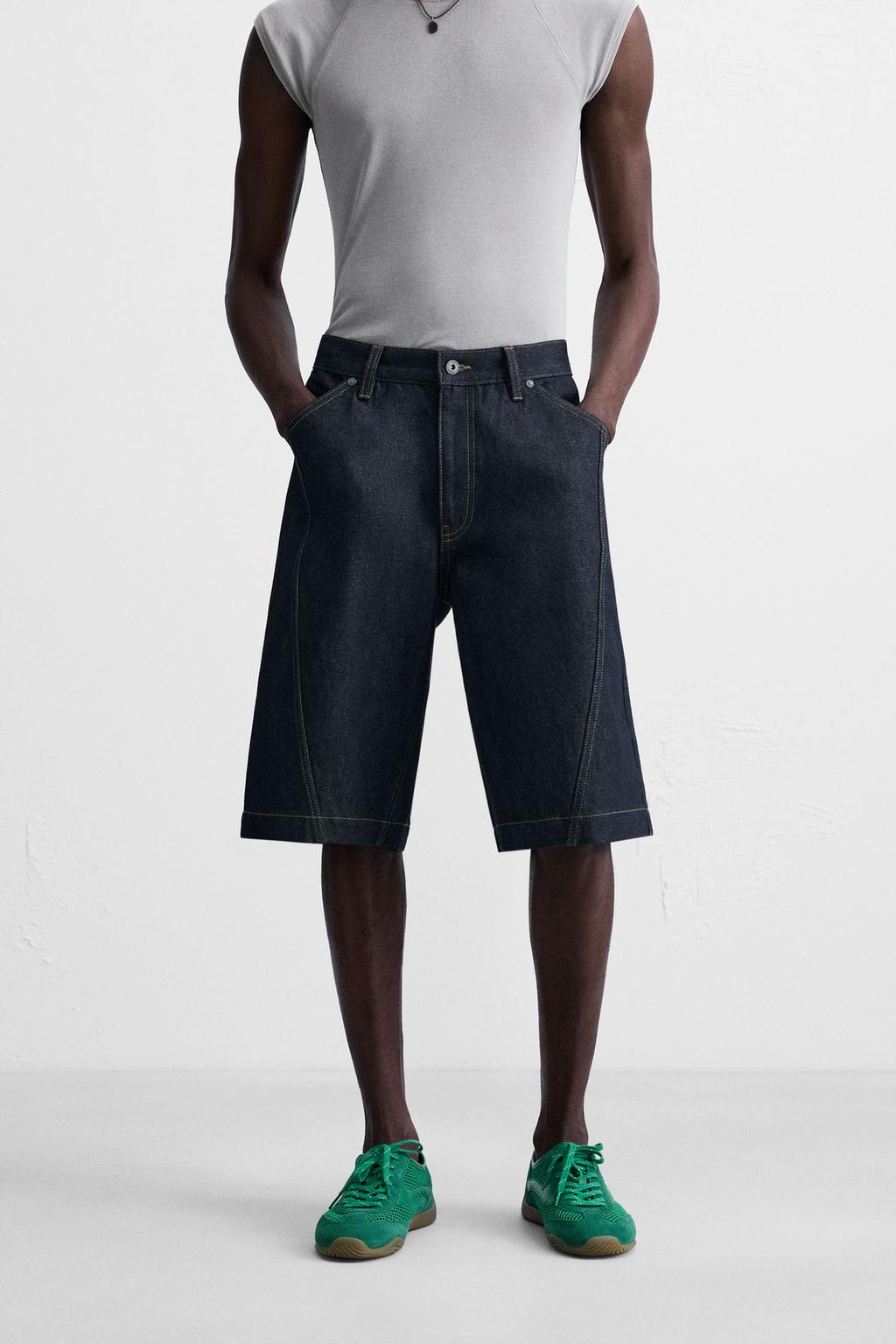 ДЖИНСОВЫЕ ШОРТЫ-БЕРМУДЫ BAGGY FIT С ОТСТРОЧКОЙ