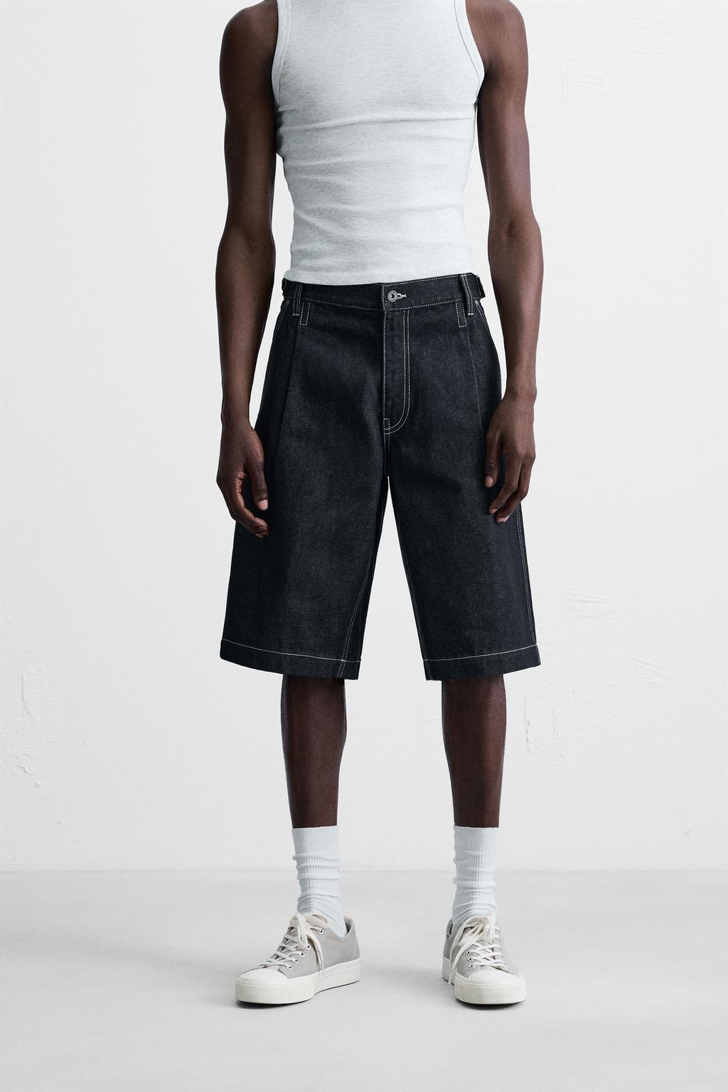 ДЖИНСОВЫЕ ШОРТЫ-БЕРМУДЫ BAGGY FIT СО ШЛЕВКАМИ