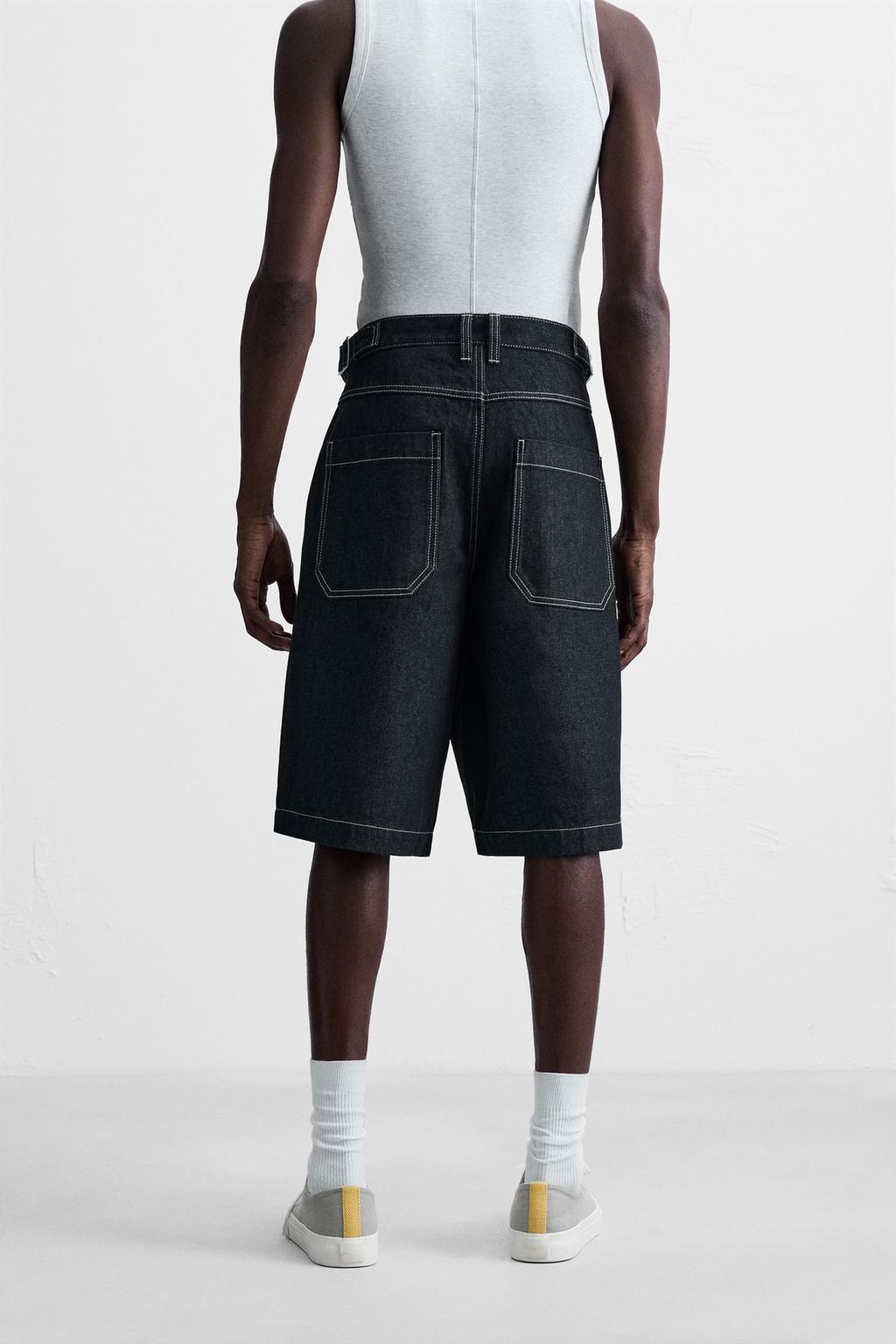 ДЖИНСОВЫЕ ШОРТЫ-БЕРМУДЫ BAGGY FIT СО ШЛЕВКАМИ
