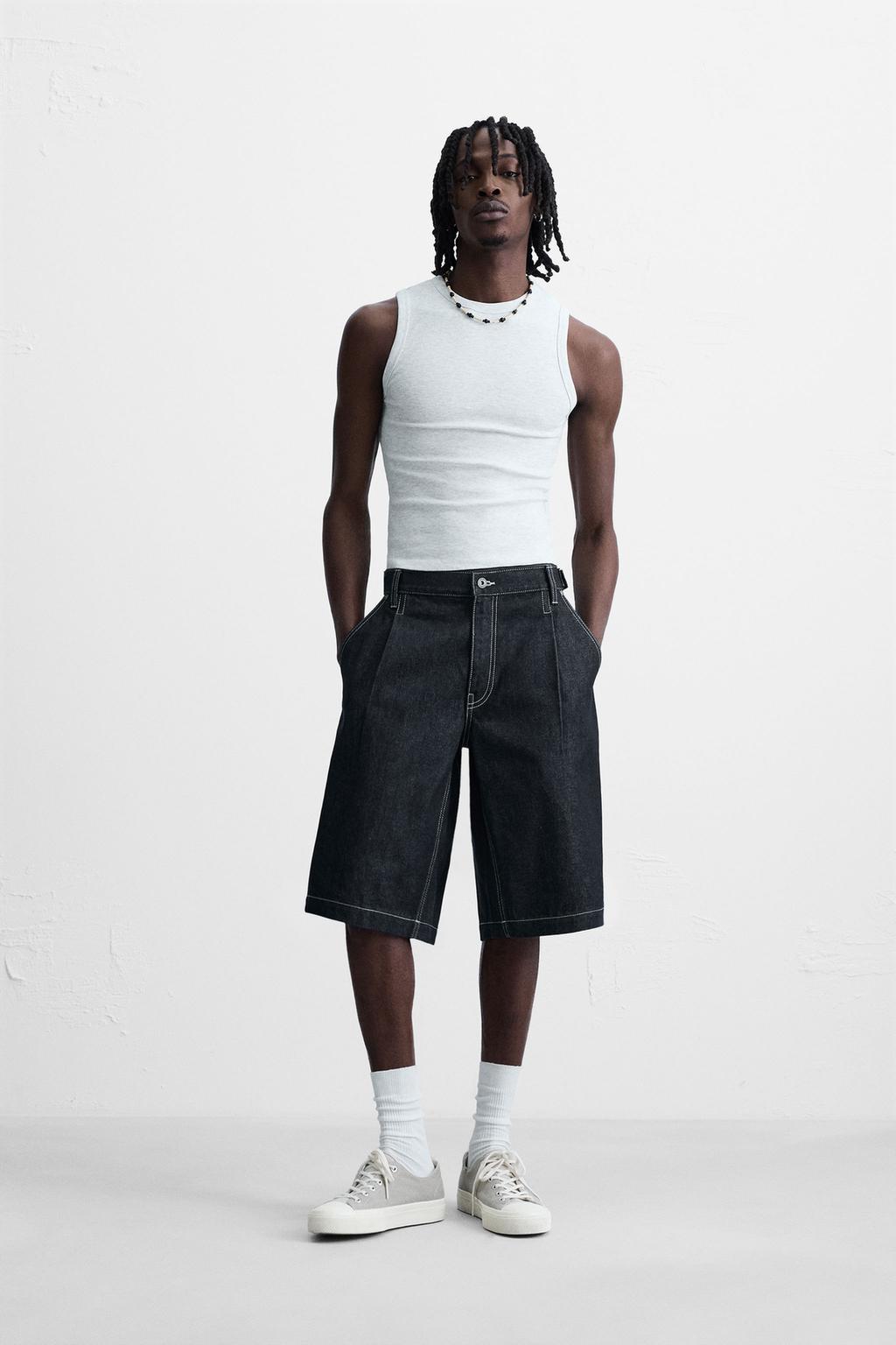 ДЖИНСОВЫЕ ШОРТЫ-БЕРМУДЫ BAGGY FIT СО ШЛЕВКАМИ