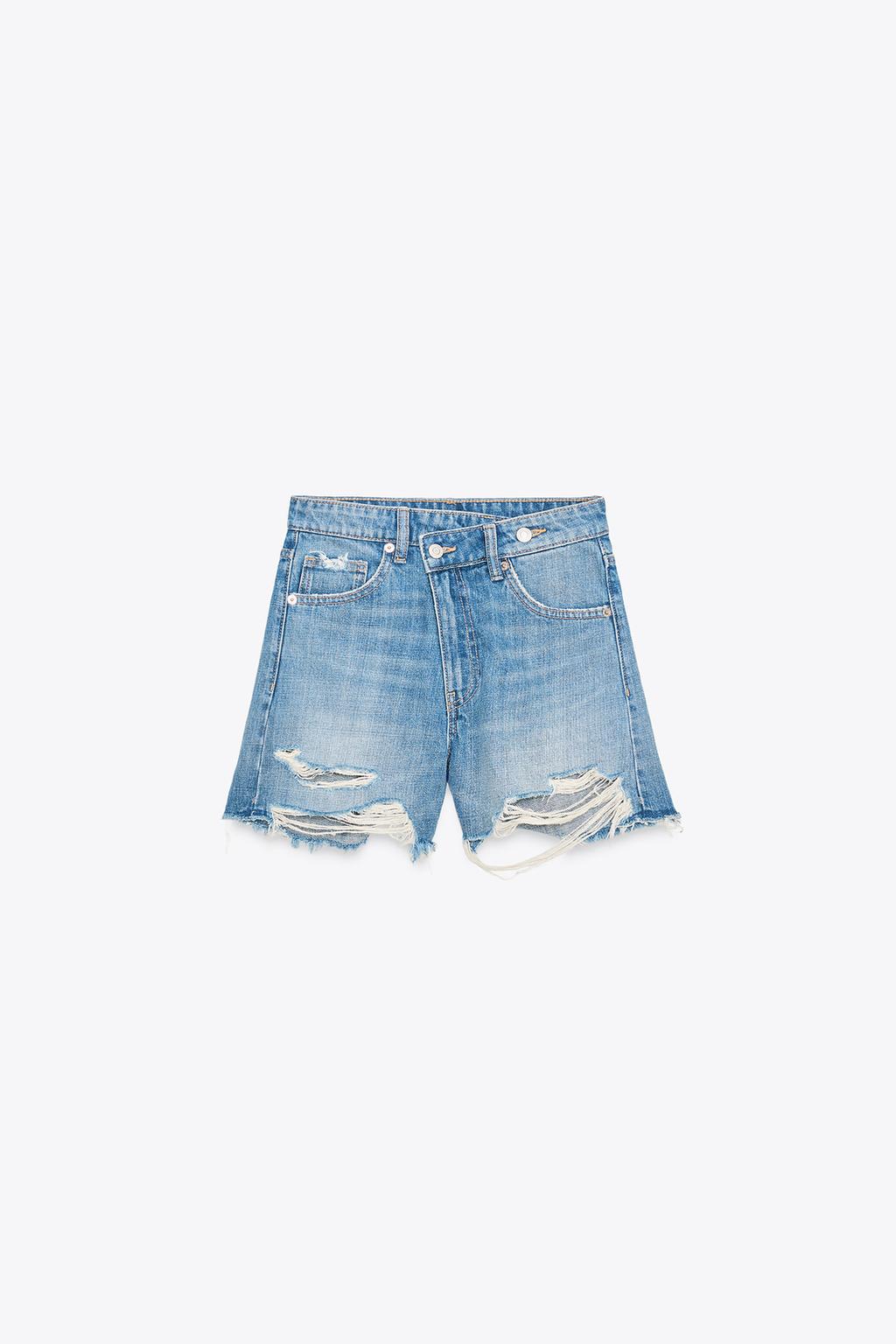 ДЖИНСОВЫЕ ШОРТЫ TRF С ВЫСОКОЙ ПОСАДКОЙ MOM FIT И КОСОЙ ЗАСТЕЖКОЙ