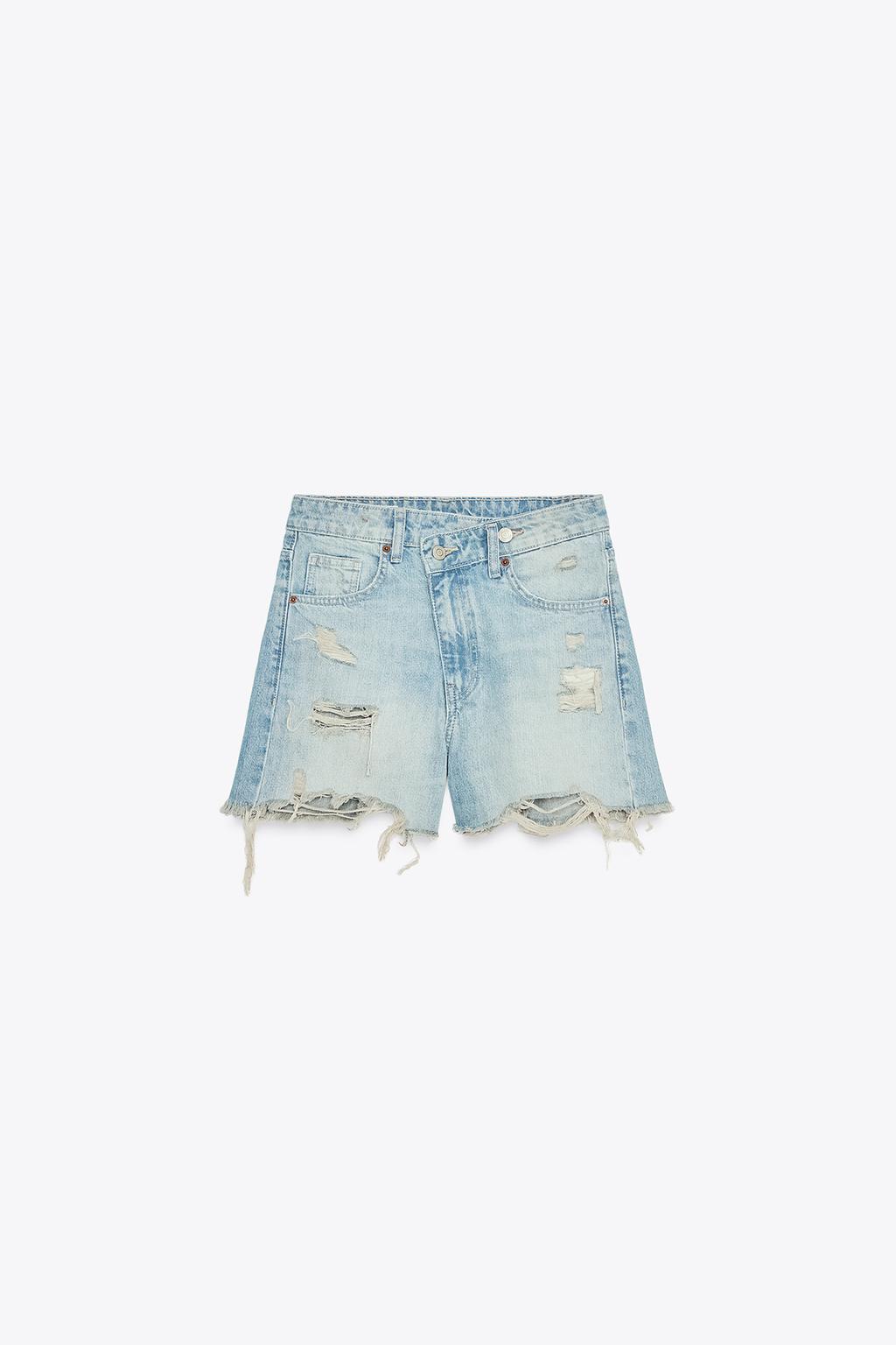 ДЖИНСОВЫЕ ШОРТЫ TRF С ВЫСОКОЙ ПОСАДКОЙ MOM FIT И КОСОЙ ЗАСТЕЖКОЙ