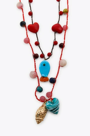 Набор из 3 ожерелий-шнурков с сердечками и шармами- Заказать в России