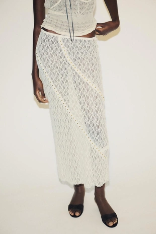 Кружевная юбка миди с заклепками- Заказать в России