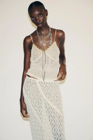 Кружевная юбка миди с заклепками- Заказать в России