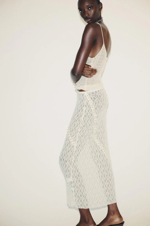 Кружевная юбка миди с заклепками- Заказать в России