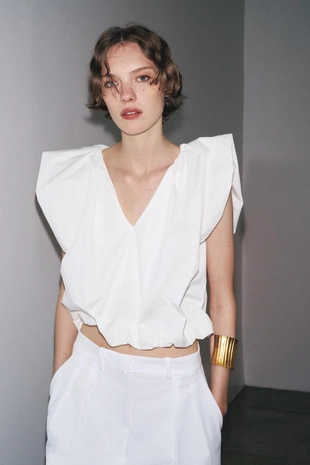 Топ из поплина с присборенным низом — ZW COLLECTION