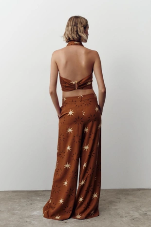 Широкие брюки с принтом «солнце» из льна- Заказать в России