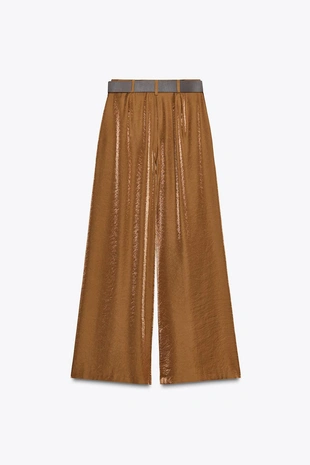 Широкие брюки из атласа с ремнем- Заказать в России