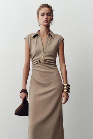 Платье миди с воротником поло- Заказать в России