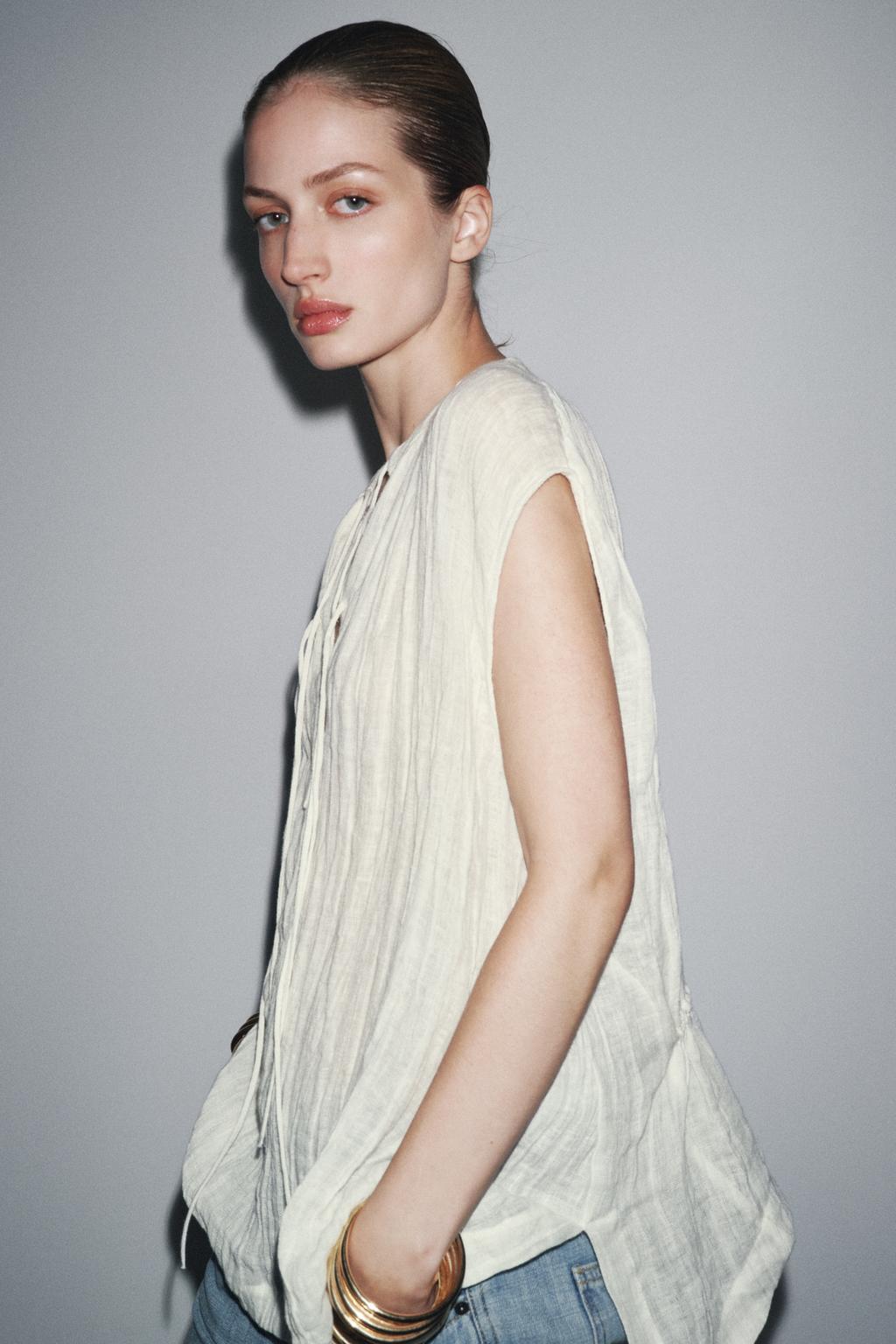 ЛЬНЯНАЯ БЛУЗА С ЗАВЯЗКАМИ — ZW COLLECTION