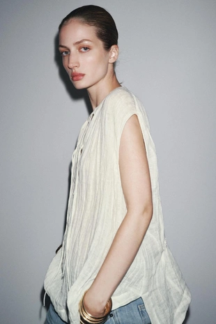 Льняная блуза с завязками — ZW COLLECTION- Заказать в России