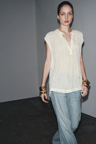 Льняная блуза с завязками — ZW COLLECTION- Заказать в России