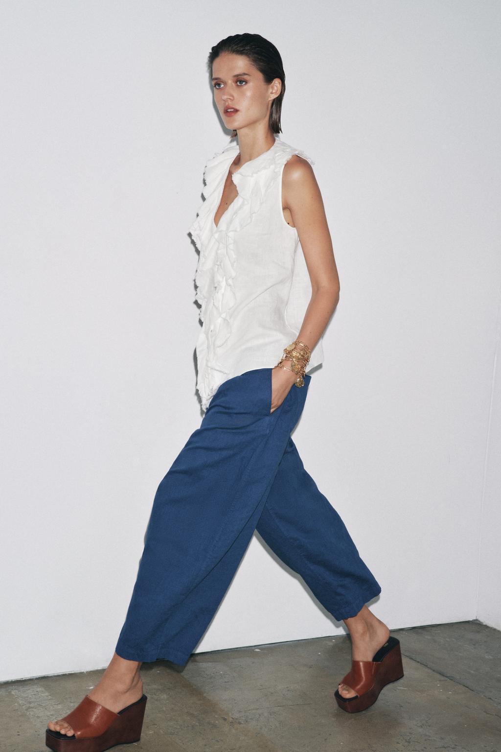 РУБАШКА ИЗ ЛЬНЯНОЙ ТКАНИ С ВОЛАНАМИ — ZW COLLECTION