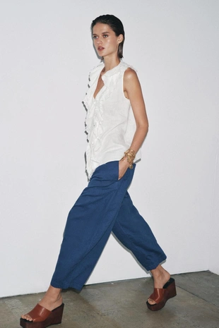 Рубашка из льняной ткани с воланами — ZW COLLECTION- Заказать в России