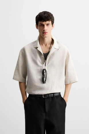 Рубашка-поло из 100% льна- Заказать в России