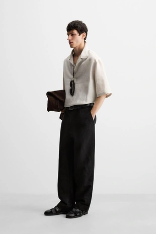 Рубашка-поло из 100% льна- Заказать в России