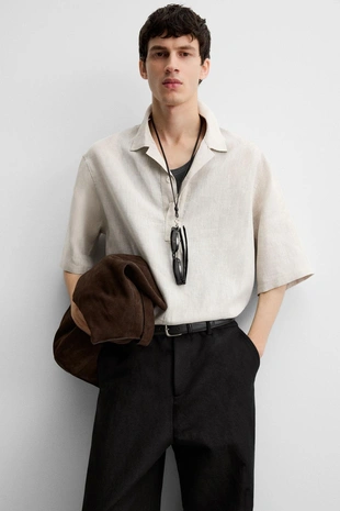 Рубашка-поло из 100% льна- Заказать в России