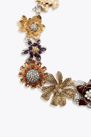 Ожерелье с цветами, стразами и блестками- Заказать в России