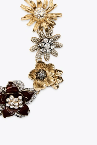 Ожерелье с цветами, стразами и блестками- Заказать в России