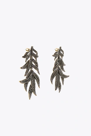 Серьги «листья» со стразами- Заказать в России