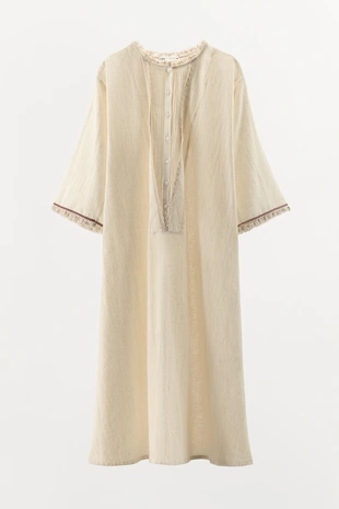Кафтан из льна с контрастной отделкой, лимитированная серия- Заказать в России