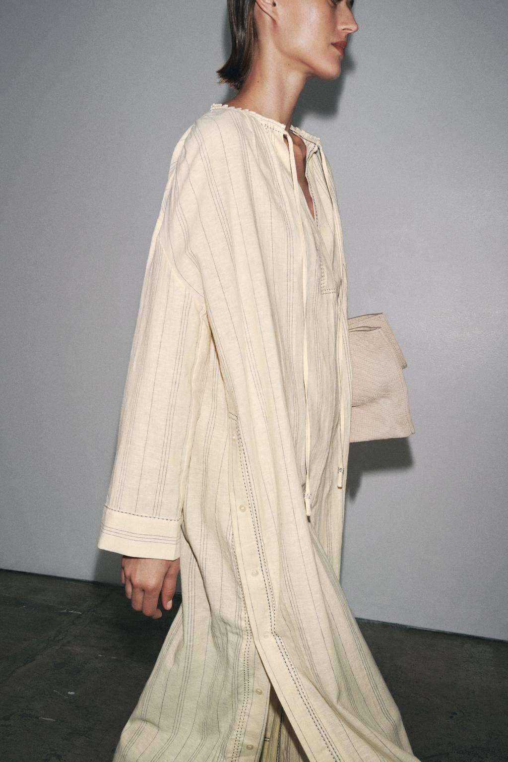 ПЛАТЬЕ-ТУНИКА В ПОЛОСКУ ИЗ СМЕСОВОГО ЛЬНА — ZW COLLECTION