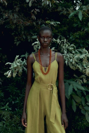 Широкий комбинезон на бретелях из льна- Заказать в России