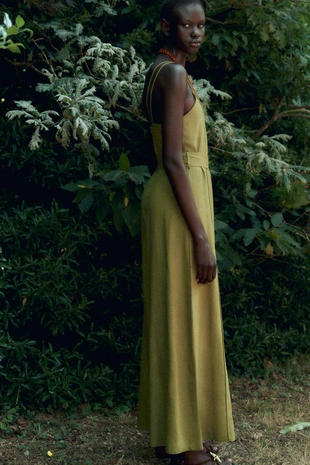 Широкий комбинезон на бретелях из льна- Заказать в России