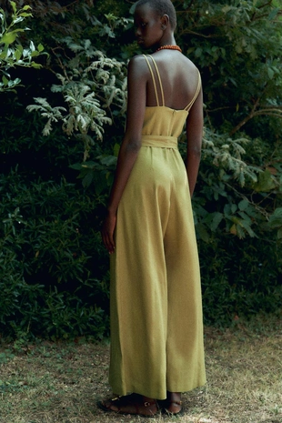 Широкий комбинезон на бретелях из льна- Заказать в России