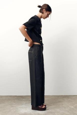 Прямые брюки с контрастной отстрочкой- Заказать в России