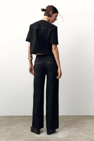 Прямые брюки с контрастной отстрочкой- Заказать в России