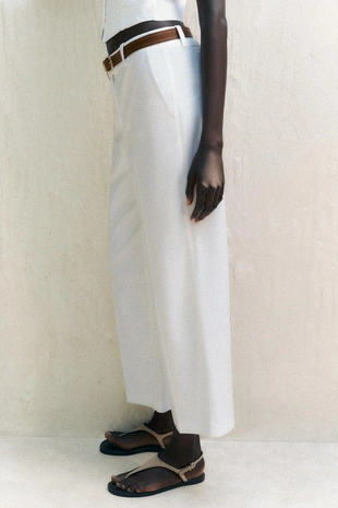 Брюки-кюлоты из льна с поясом- Заказать в России