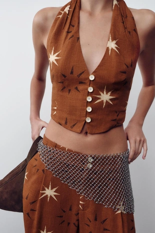 Топ из льна с принтом в виде солнца- Заказать в России