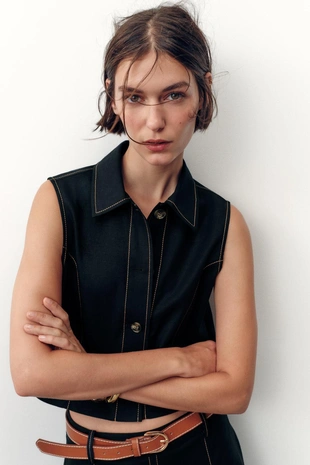 Купить Zara Прямой жилет с контрастной отделкой