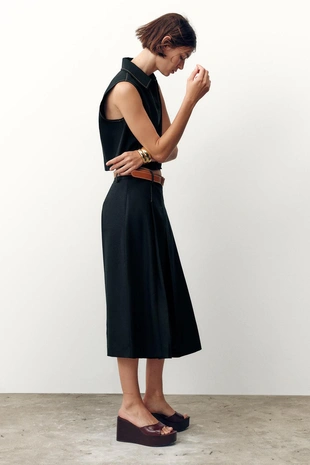 Black | 8333/723/800 - Zara Прямой жилет с контрастной отделкой