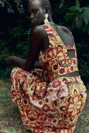 Укороченный топ в стиле рустик с принтом и узлом- Заказать в России