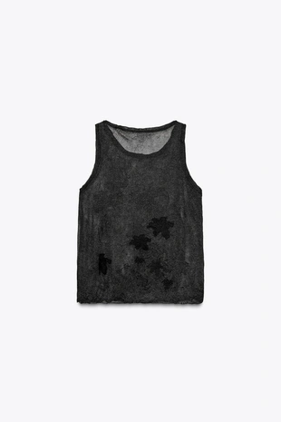 Полупрозрачный топ с узорной вязкой- Заказать в России