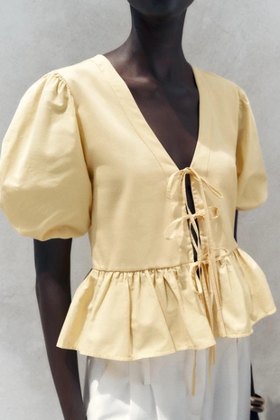 Комбинированный топ с завязками- Заказать в России