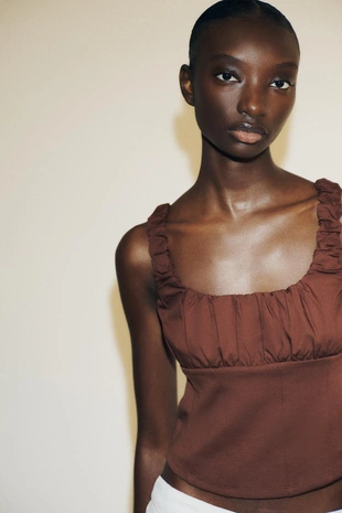 Комбинированный топ из ткани интерлок и поплина- Заказать в России