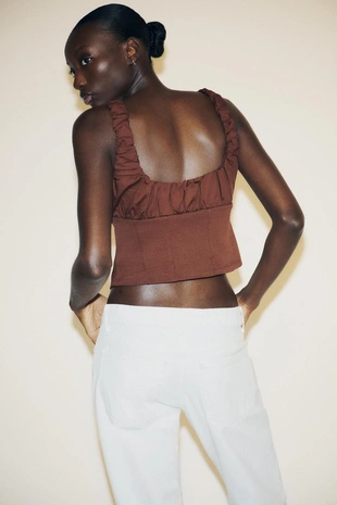 Комбинированный топ из ткани интерлок и поплина- Заказать в России