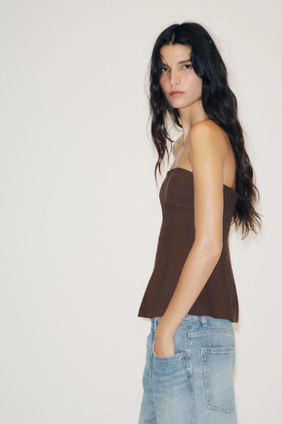 Топ без бретелей из ткани под лен