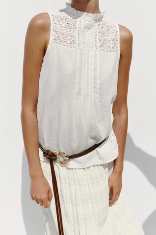 Топ с вышивкой и кружевом- Заказать в России